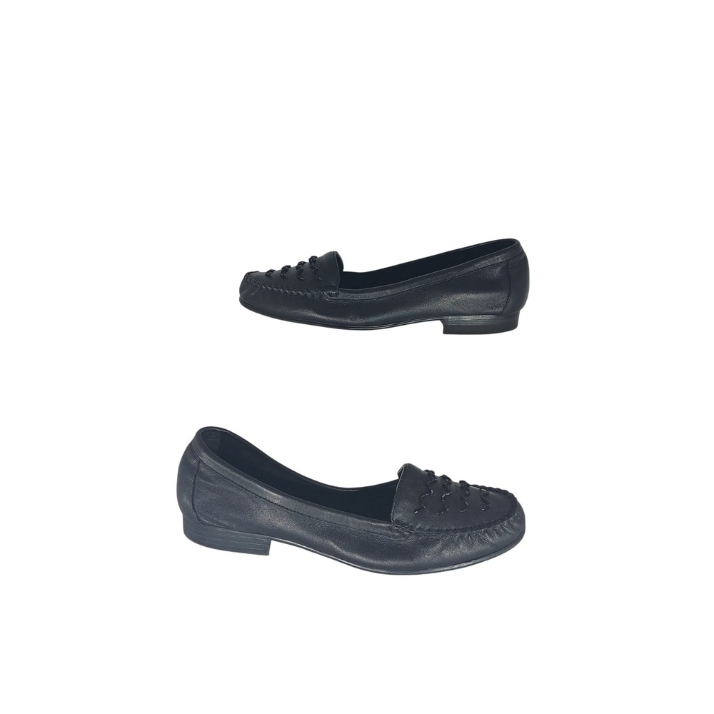 Mootsies Tootsies Loafers 6.5M Black Leather Woven Stitch MOMOHAVE Flats